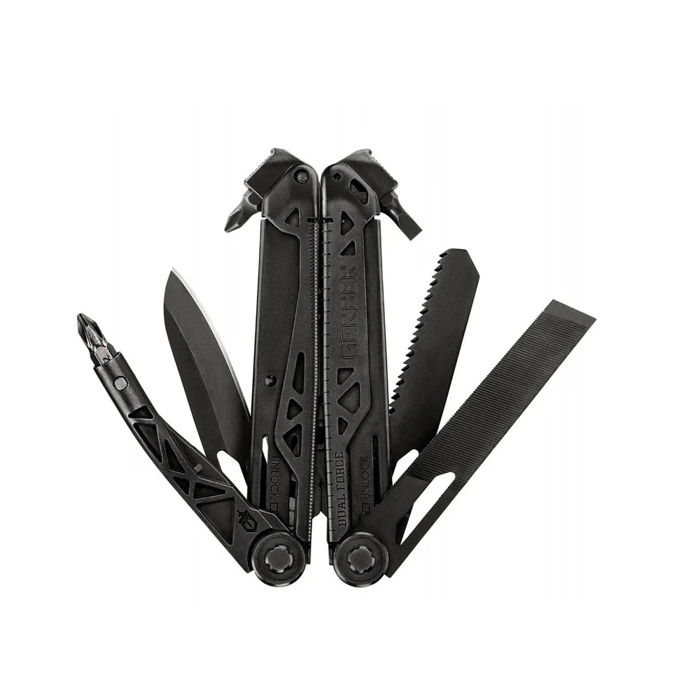Gerber Gear Dual-Force Multitool Heavy Duty Center Axis Driver Black 12 Tools